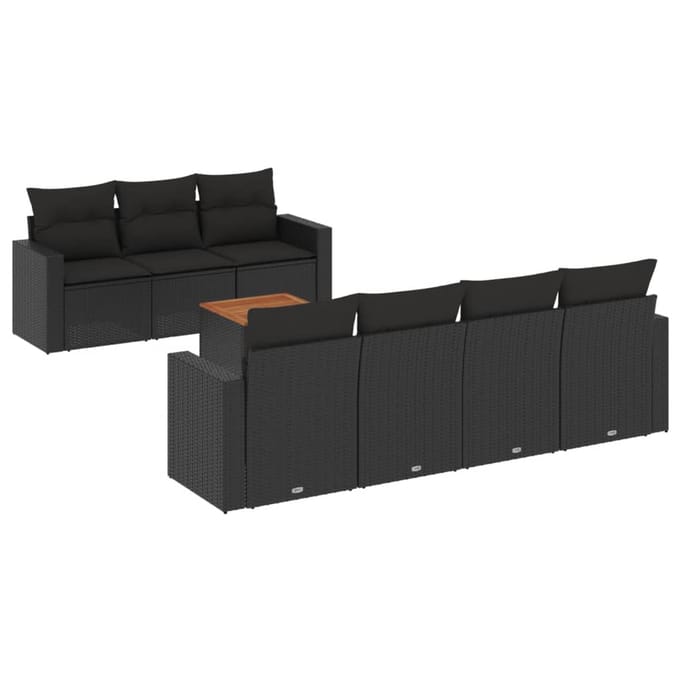 vidaXL - 8-delige - Loungeset - met - kussens - poly - rattan - zwart