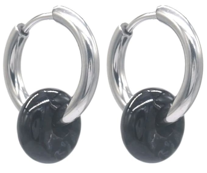 Oorringen met Steen - RVS - 16 mm - Zilverkleurig - Agaat