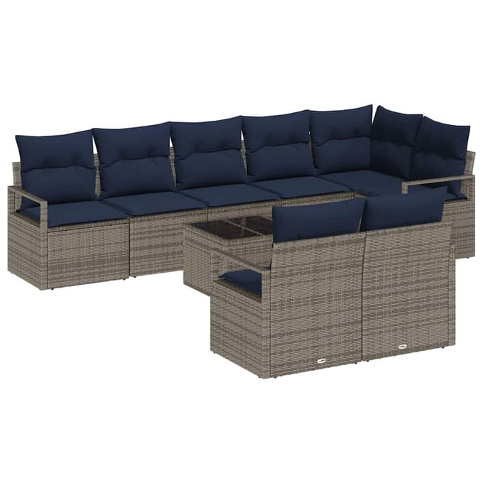 vidaXL Bankstel 9 st Grijs poly rattan