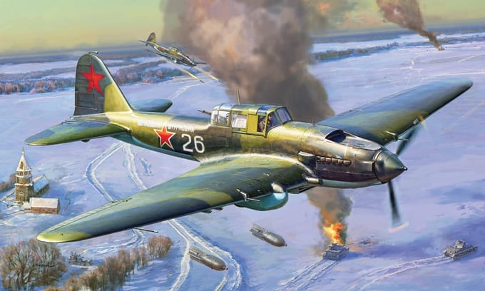 Zvezda Modelbouwpakket Auto - 4826 Soviet two-seat attack aircraft IL-2 shturmovik (mod.1943) Plastic - 1:48 - Modelbouw