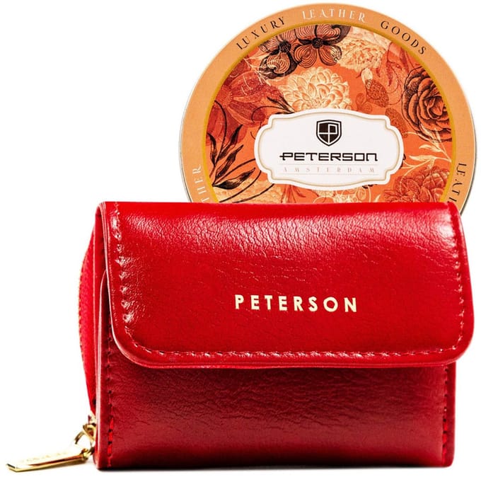 Peterson - Dames Portemonnee - Minimalistisch - Rood - Eco-leer - RFID Blokkering
