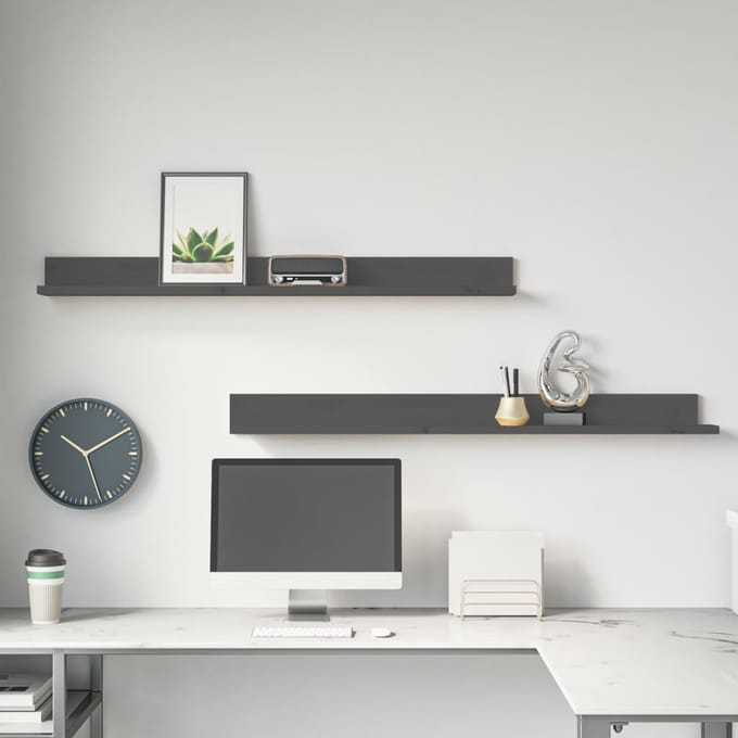 vidaXL - Wandkasten - 2 - st - 110x11x9 - cm - massief - grenenhout - grijs