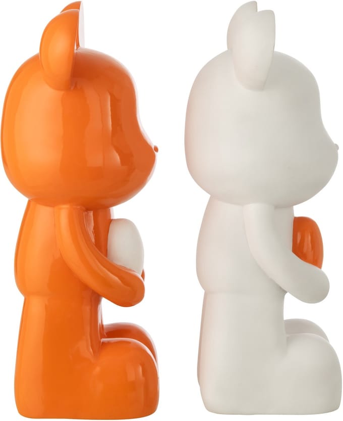 J-Line decoratie Beer Hart - polyresin - wit/donkeroranje - large - set van 2