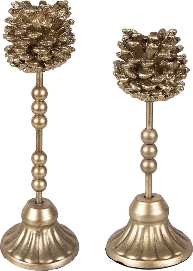 Clayre & Eef Kandelaar Set van 2 22/ 27 cm Goudkleurig Metaal