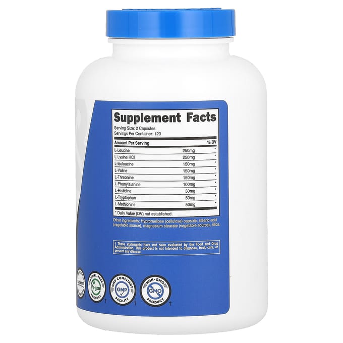 Nutricost, Atletische Prestaties, EAA, 1.200 mg, 240 Capsules (600 mg per capsule)