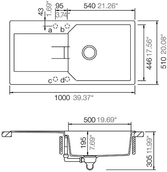 Onyx Keukenspoelbak 100 cm met Afdruipvlak