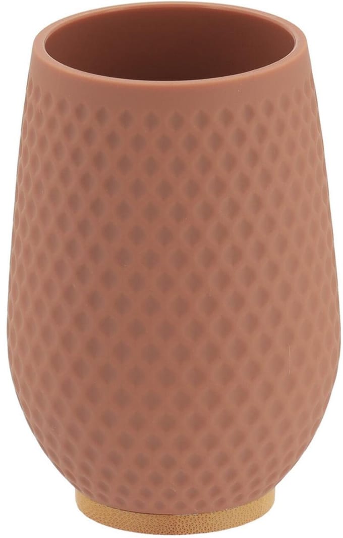 Tendance tandenborstel houder/beker honeycomb - bruin - 280ml - D8 x H12 cm - rubber/bamboe
