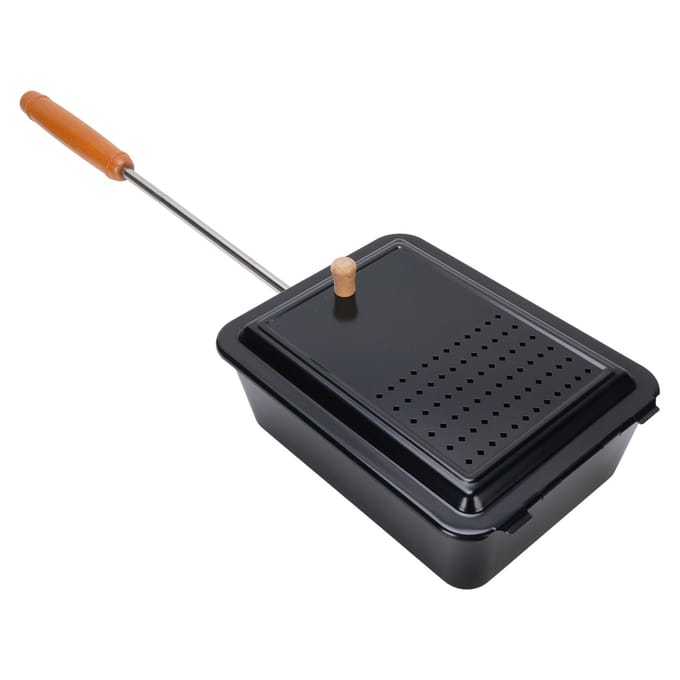 Popcorn Grill Bakplaat IJzer Handmatige Popcornpan met Houten Handvat voor Thuis Kamperen Achtertuin L(for 6.5-9kg) black