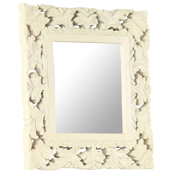 vidaXL - Spiegel - handgesneden - 50x50 - cm - massief - mangohout - wit