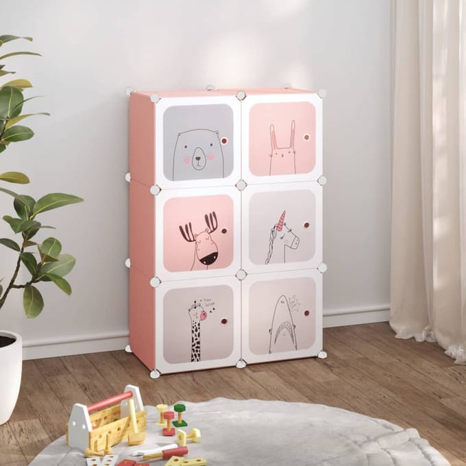 vidaXL - Kinderopbergmeubel - met - 6 - vakken - polypropeen - roze