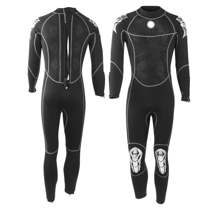 Combinaison de plongée 3 mm à manches longues, protection solaire, fermeture éclair dans le dos, motif dragon, taille XL black