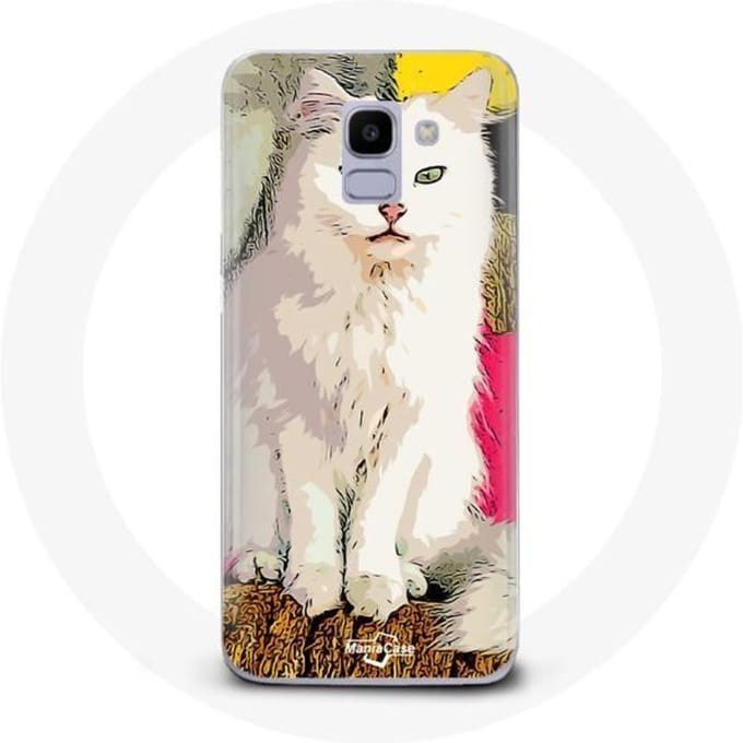 Case voor Samsung Galaxy A8 2018 Turkse Van Witte Kat met blauwe en gele ogen