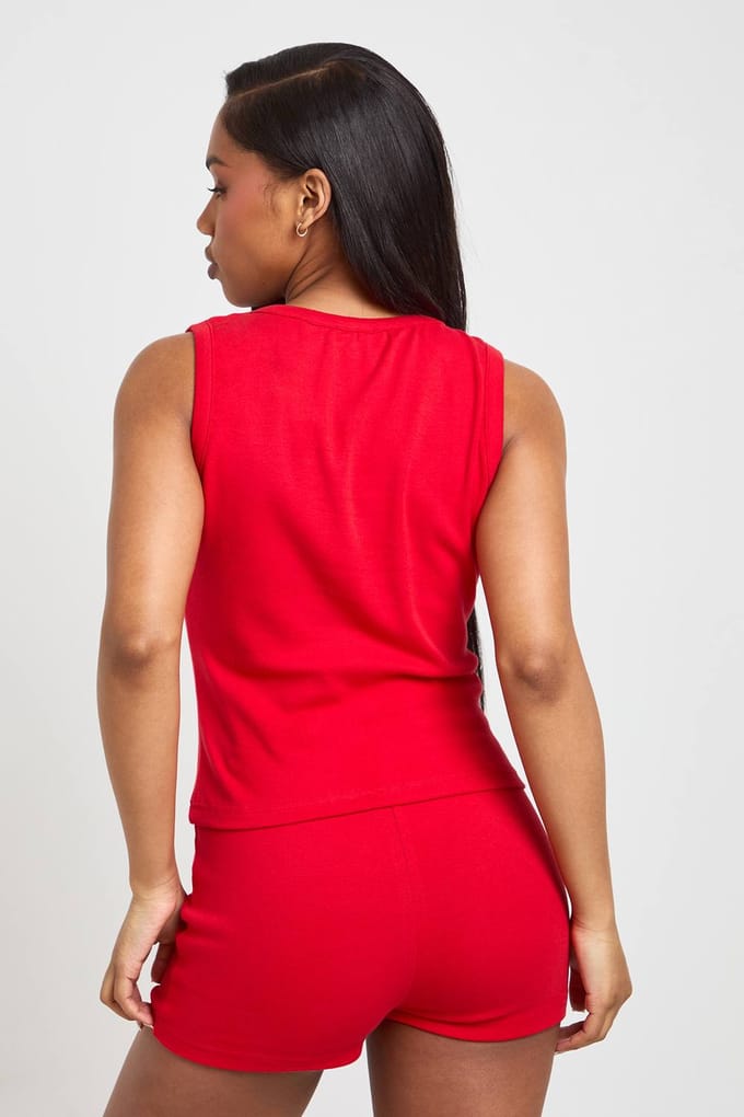 boohoo Dames Geribbelde Laagtailleerde Mini Short | Red | Maat: 16