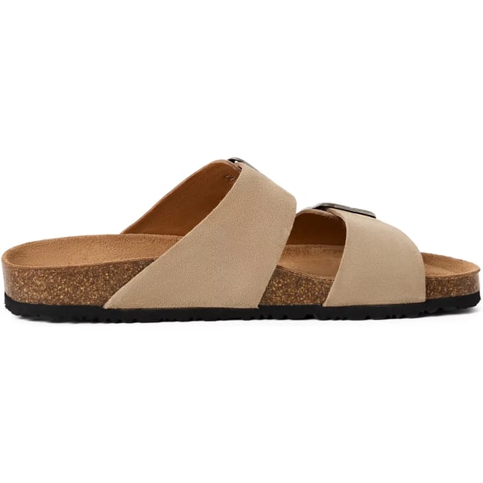 Tamaris herenslippers van zandbeige leer met instapzool.