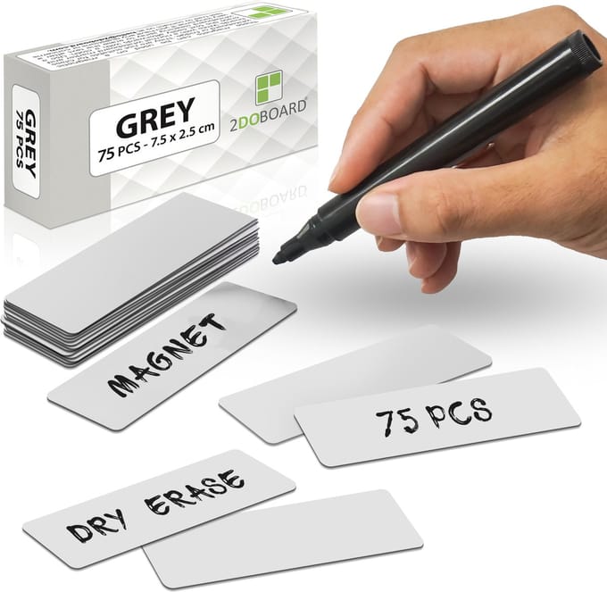 75 Magneten Balk 7,5 cm - Grijs - Herschrijfbare Scrum Magneten voor Whiteboard Kanban Planbord