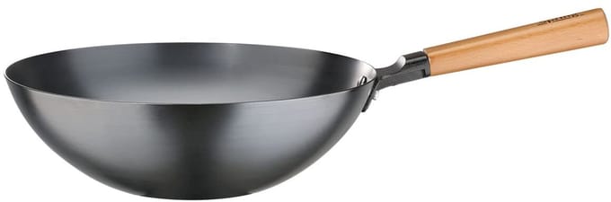 Koolstofstalen Wokpan met Houten Handvat - 30 cm