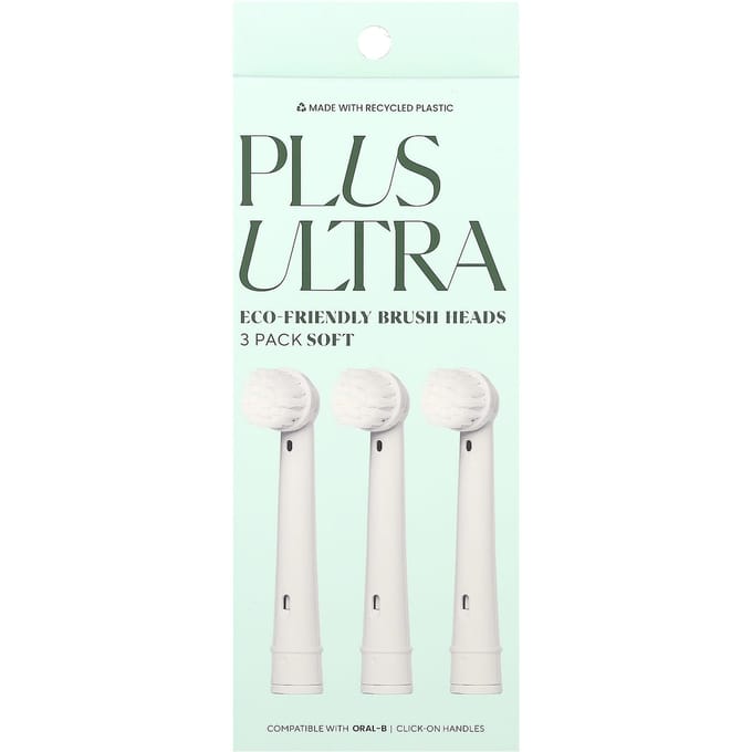 Plus Ultra, tête de brosse écologique, poils doux, lot de 3 gray