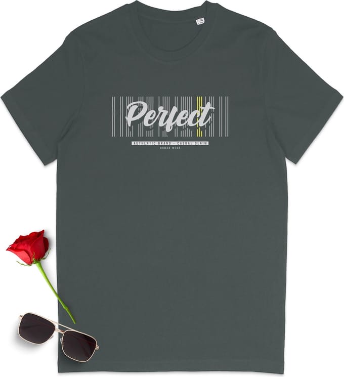 T Shirt Dames en Heren - Opdruk Tekst: Perfect - Katoen - Grijs - S