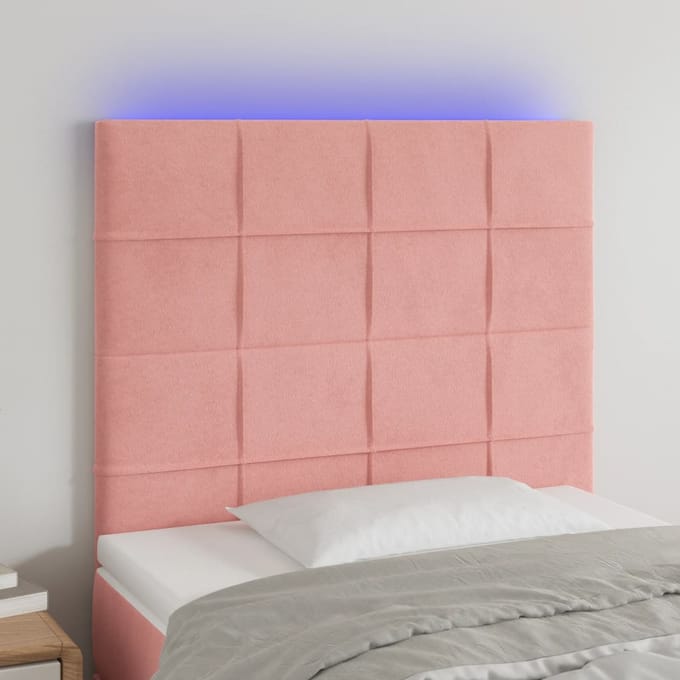 vidaXL - Hoofdbord - LED - 100x5x118/128 - cm - fluweel - roze