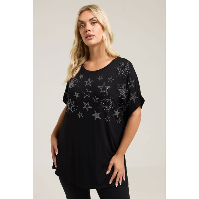 Yours Zwart Tshirt Met Sterrenstuds En Versieringen Size 42
