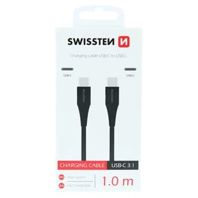 Swissten Textile Type – C To C -Cable – 1.0 m – Fast Charging – Zwart