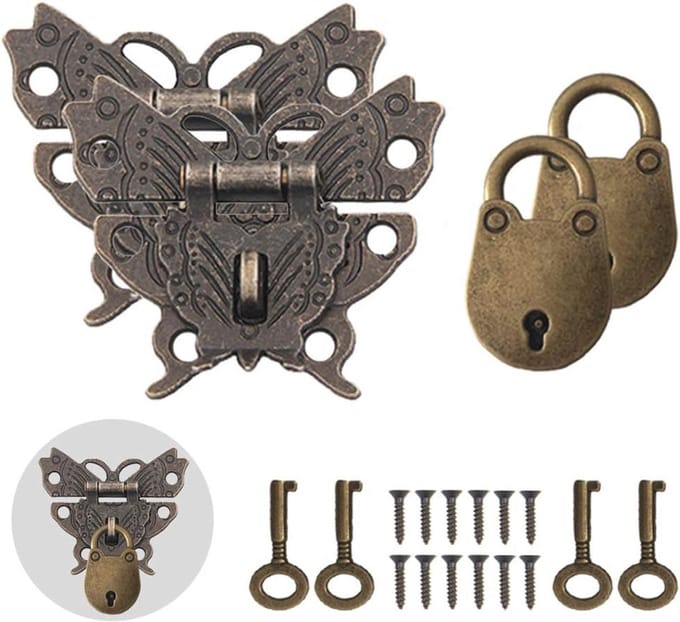 Dailygoods - Vintage Lock Butterfly Latch Hasp - Mini Padlocks voor Houten Dozen