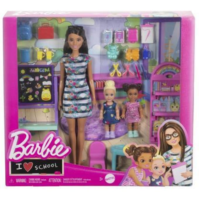 Barbie Dol op School - Speelset met 1 modepop en 2 kleine poppen