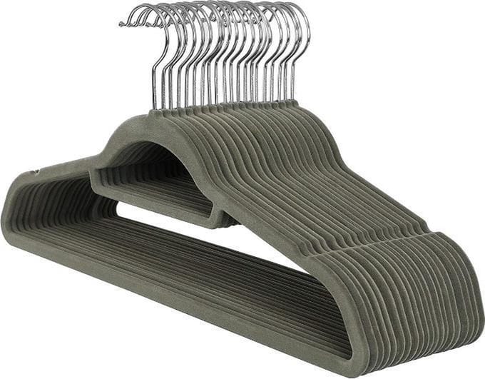 MIRA Home Kledinghangers - Set van 20 - Ruimtebesparend - Antislip - Plastic/Metaal - Grijs - 45x0.6x23.5
