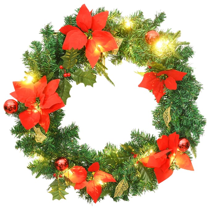 vidaXL - Kerstkrans - met - LED - lampjes - 60 - cm - PVC - groen