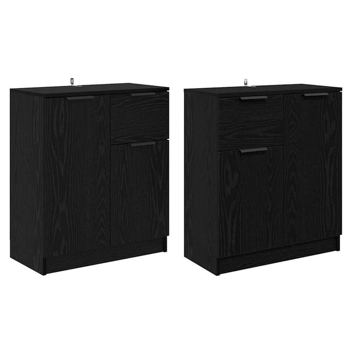 vidaXL Dressoirs 2 st Zwart Eiken 60 x 30 x 70 cm Bewerkt hout