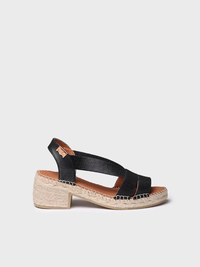 Dames espadrille met brede hak en metallic elastiek | DAMES
