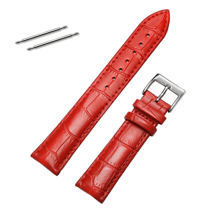 Fako® - Horlogebandje - Echt Leer - 20mm - Croco - Rood