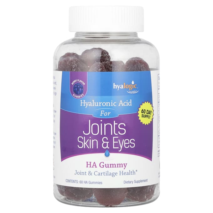 Hyalogic, HA gummies, hyaluronzuur, bessen smaak, 60 gummies