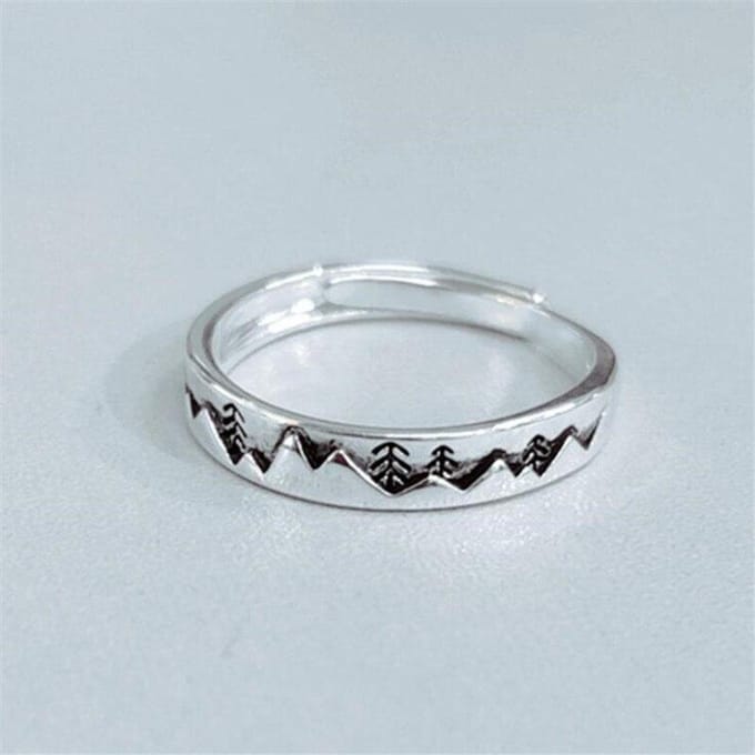Bagues d'ouverture exquises en argent sterling 925 avec arbre de Noël rétro simple et doux R119 gray