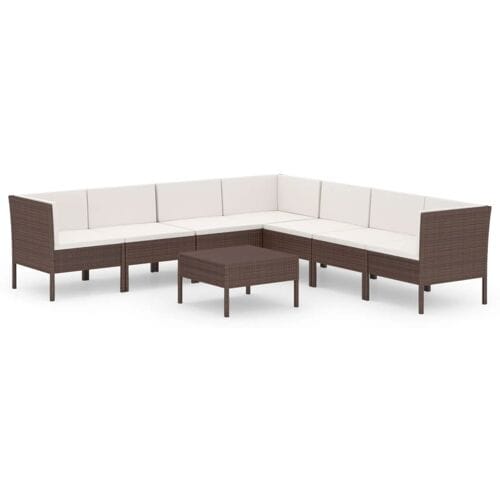 vidaXL - 8-delige - Loungeset - met - kussens - poly - rattan - bruin
