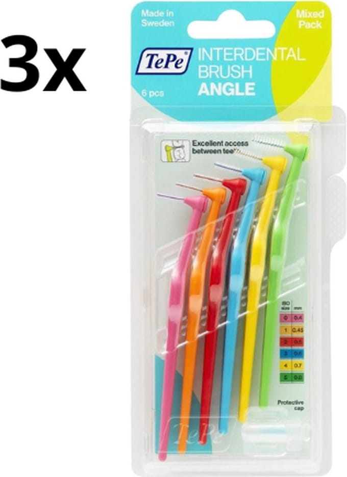 TePe Angle Gemengd (alle maten) - 3 x 6 stuks - Voordeelverpakking