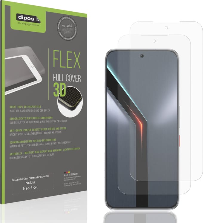 dipos FLEX – 2x Matte Screenprotector geschikt voor Nubia Neo 5 GT | Volledige Schermbescherming | Case-Friendly