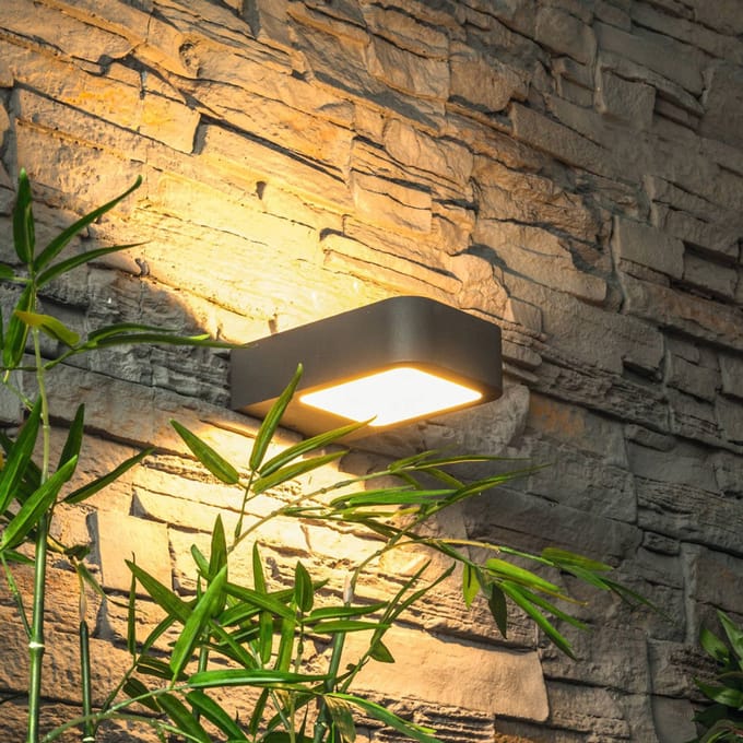 Heitronic LED buiten wandlamp Juna, antraciet, aluminium, IP54, 830