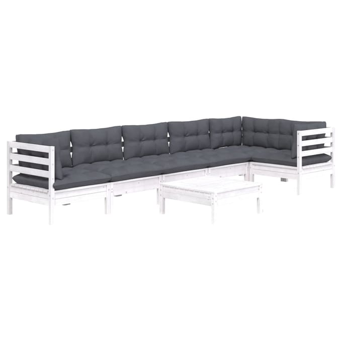 vidaXL - 7-delige - Loungeset - met - kussens - grenenhout - wit