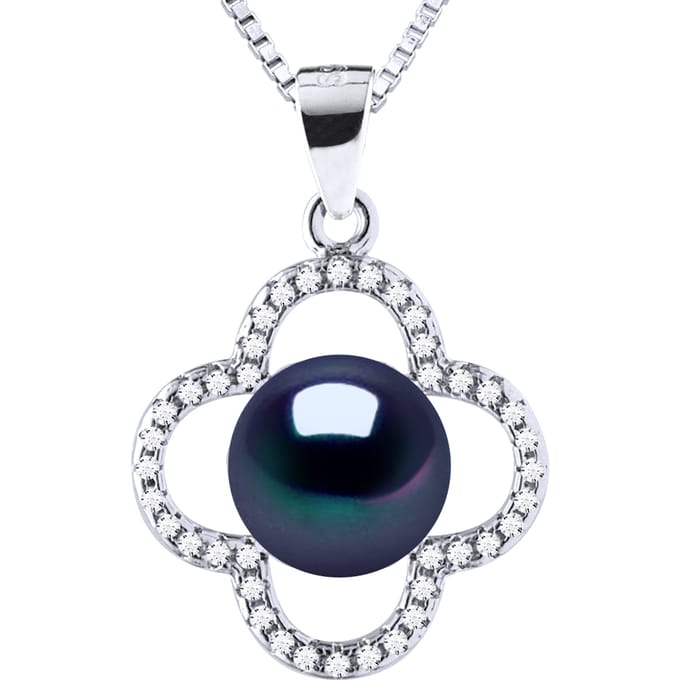 Clover Ketting Zoetwaterparel 9-10 mm Black 925