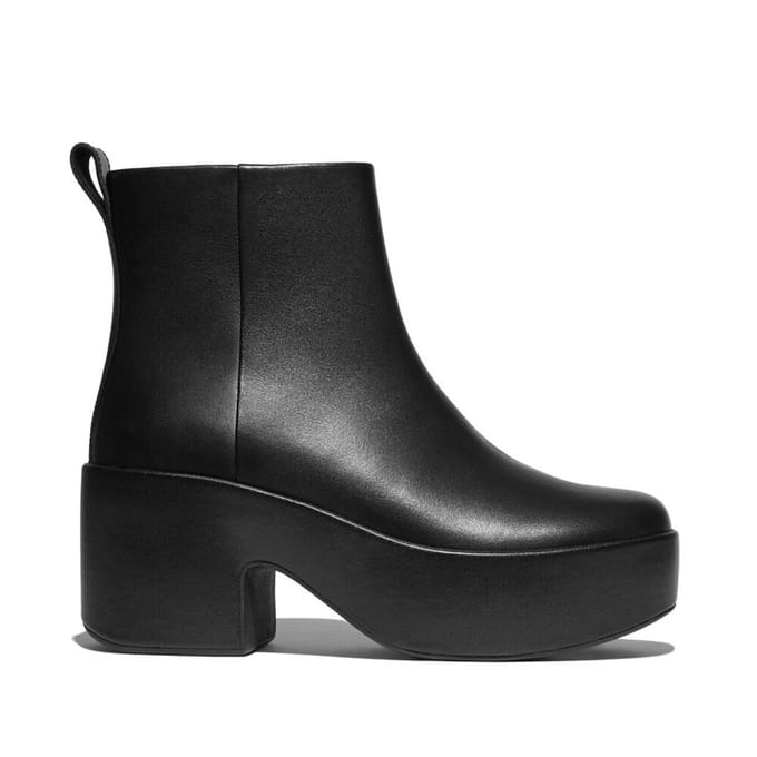 FitFlop Platfforms Leather Heeled Ankle Boots ZWART - Maat 38