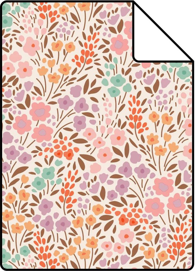 Proefstaal ESTAhome behang bloemetjes roze en blauw - 26.5 x 21 cm - 131579-S