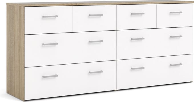 Spell Ladekast breed 4 kleine en 4 grote laden eiken decor, wit.