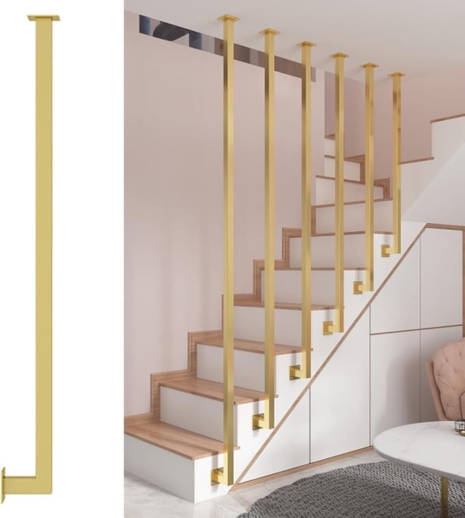 Trapleuning Metaal - Design Balustrade - Veilig Traplopen - L-vormig Ontwerp - 110 cm Hoog - Goud