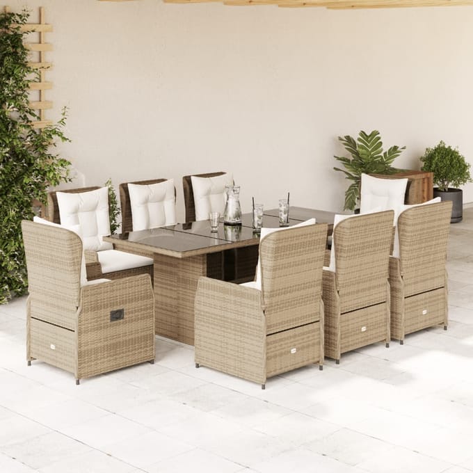 vidaXL - 9-delige - Tuinset - met - kussens - poly - rattan - beige