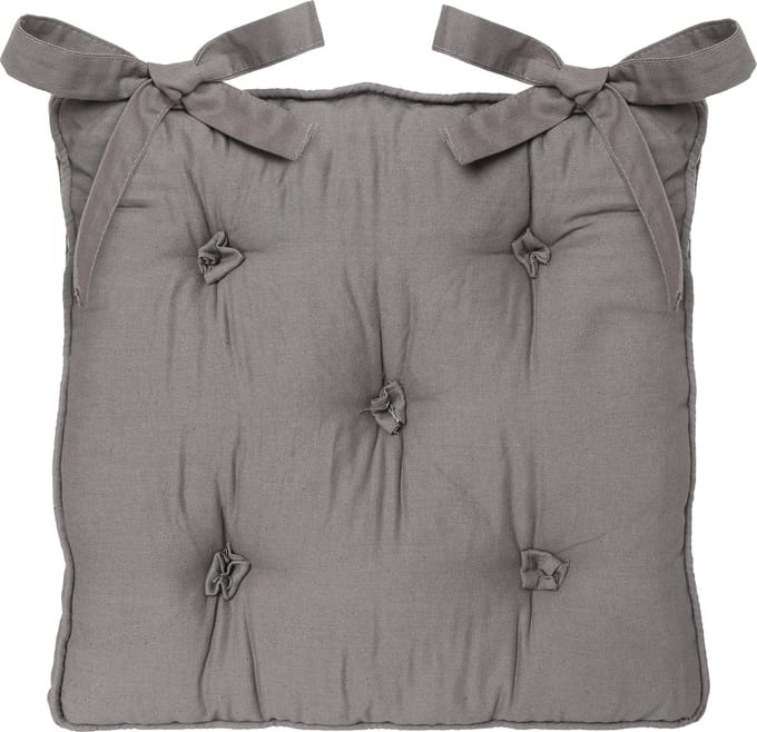 Atmosphera Deluxe Stoelkussen 40x40x8cm met lintjes en 5 knopen - Grijs