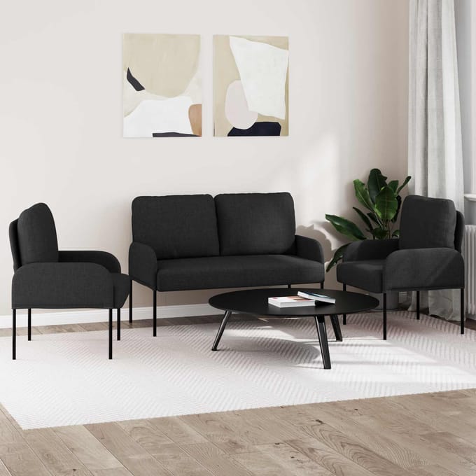 vidaXL - Sofa-Sets - 3 - st - Zwart - 115 - x - 56 - x - 80 - cm - Multiplex