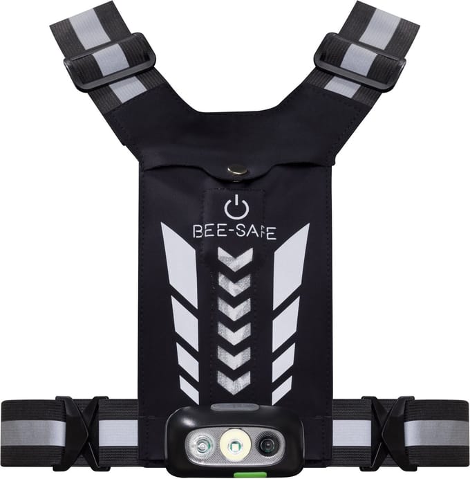 Led Harness - USB Phone pocket Glow - Bee Safe - Silver - Hardloop verlichting - Handig je telefoon meenemen