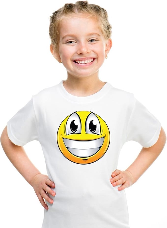 emoticon/ emoticon t-shirt super vrolijk wit kinderen 146/152