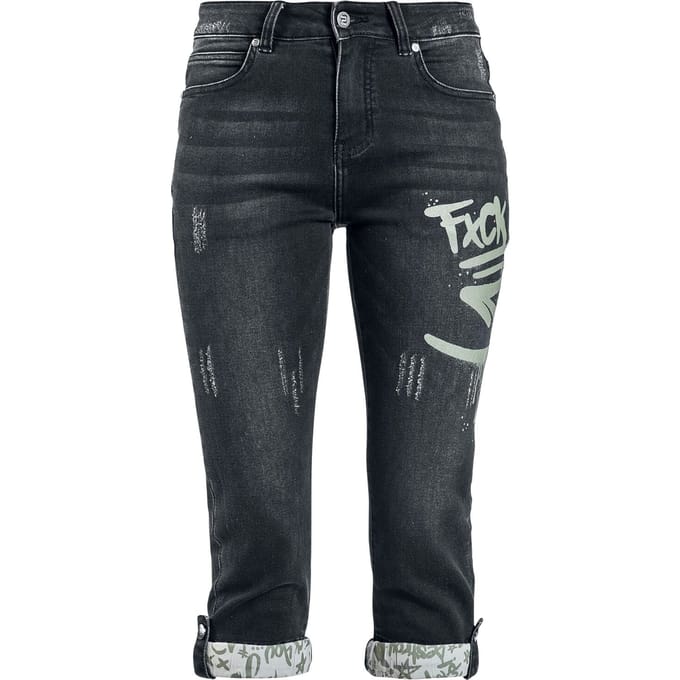 R.E.D. Rock-Engineered Design Donkergrijze 3/4 jeans met graffiti details - Dames - 33